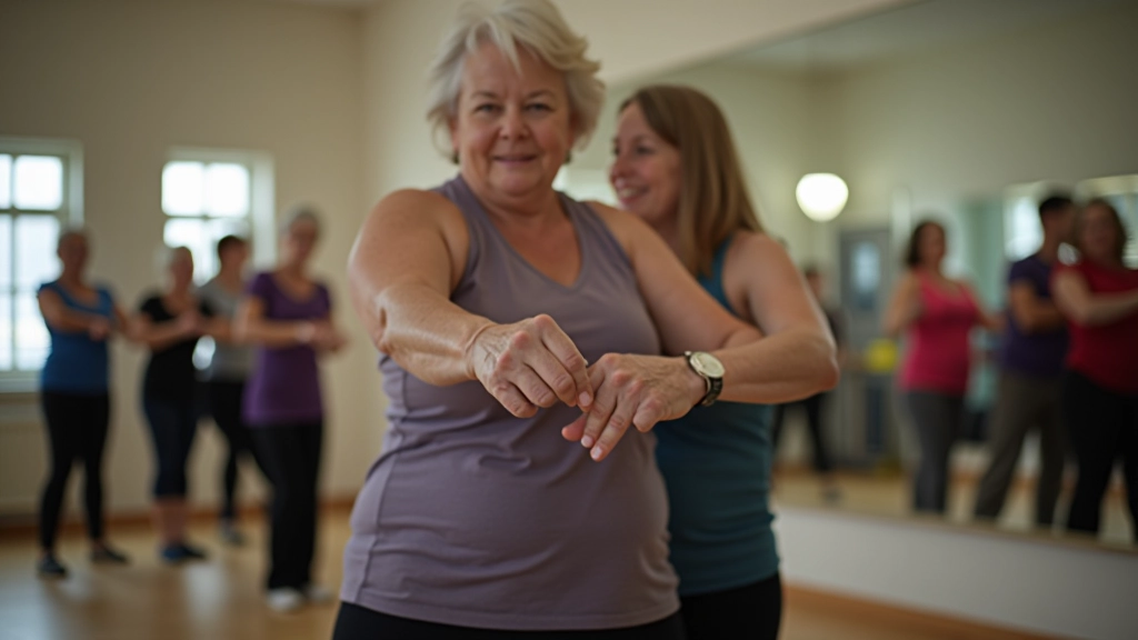 Mature adults staying fit through bachata and salsa dancing in dedicated fitness-focused classes