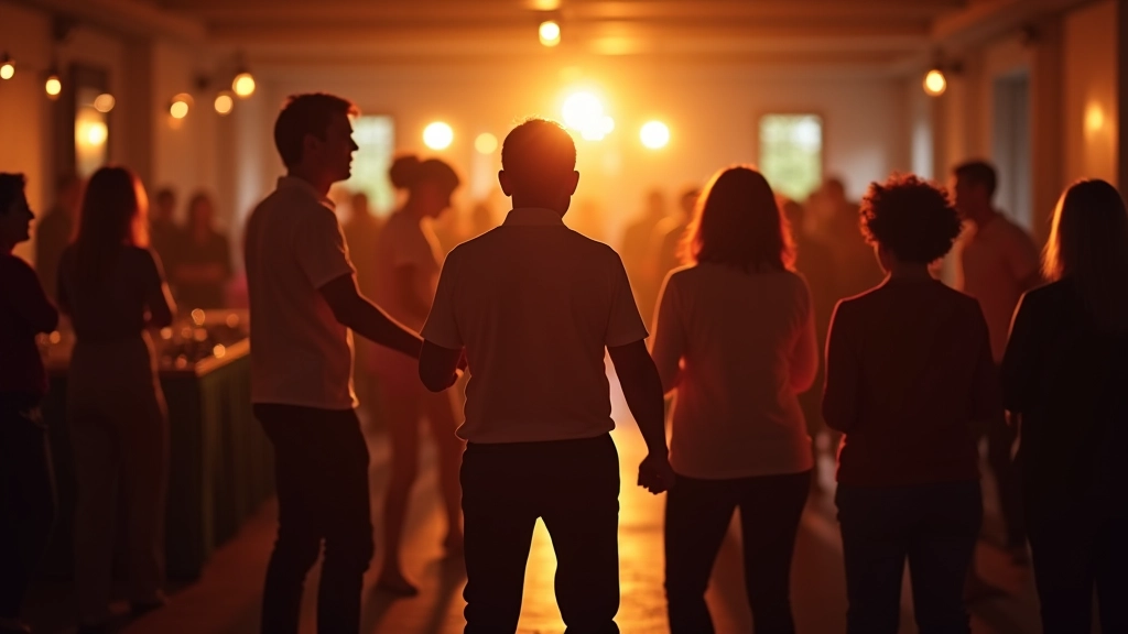 Community hall setting where mature adults enjoy partner dance evenings and social gatherings