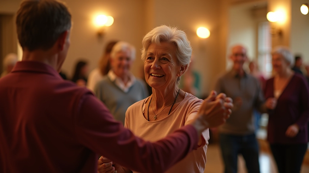 Mature adults enjoying partner dancing at a community gathering in Ireland